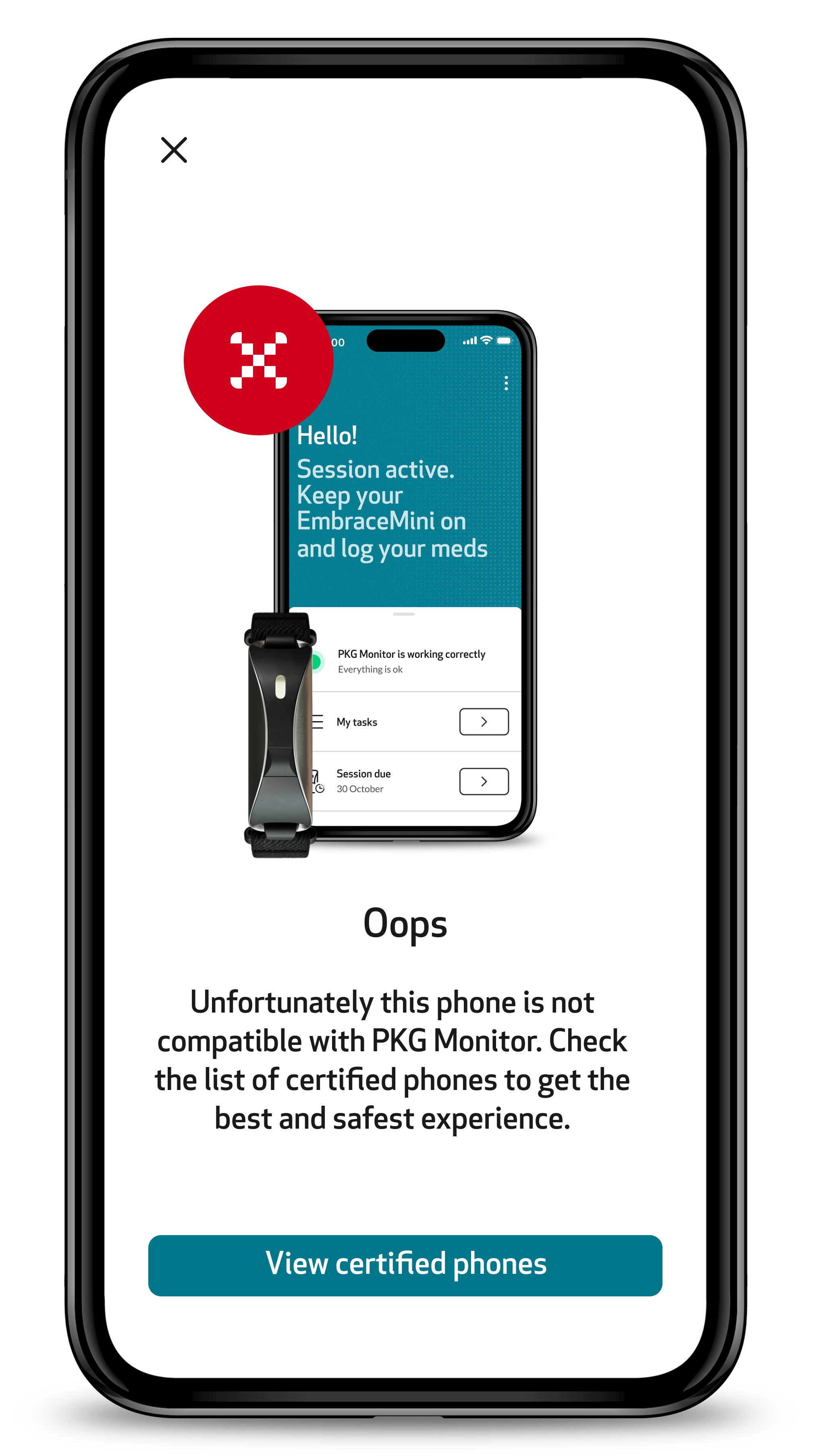 Screen saying the phone is not compatible, with the View certified phones button