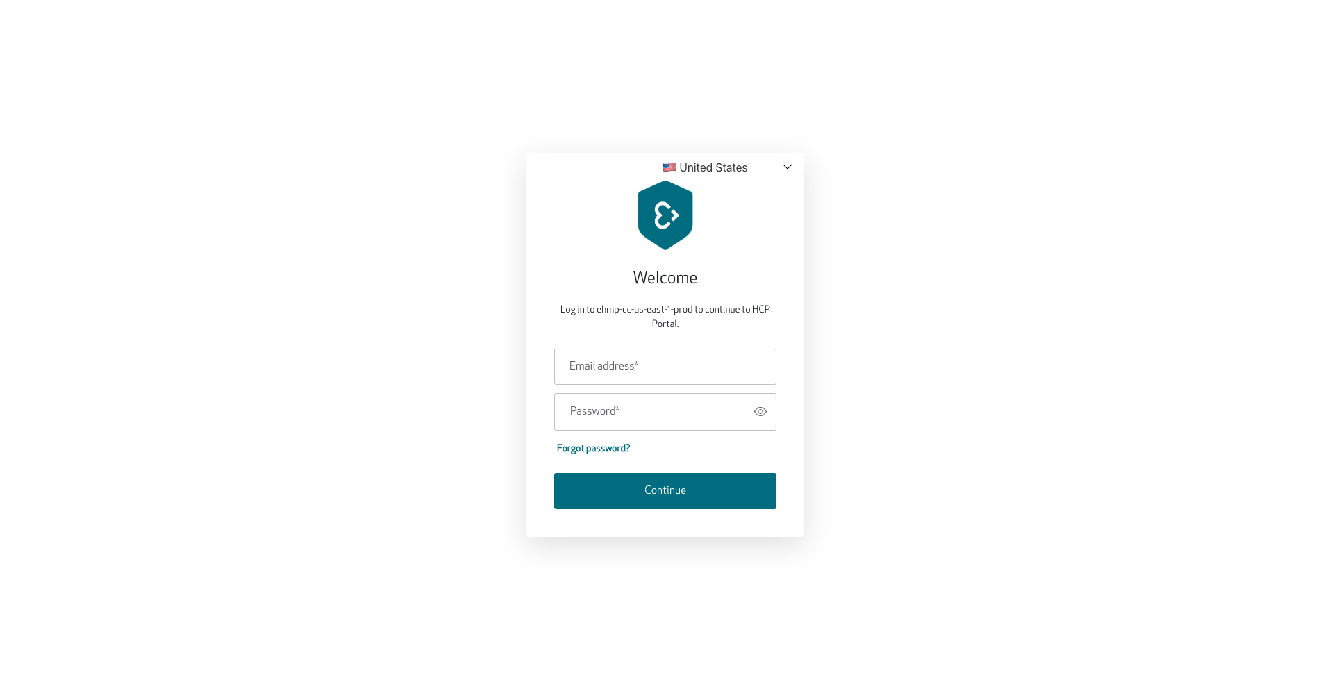 Care Portal login page with the Email address and Password fields and the Continue button