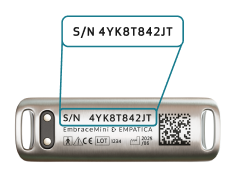 Back of the wearable with the serial number (S/N) engraved next to the QR code