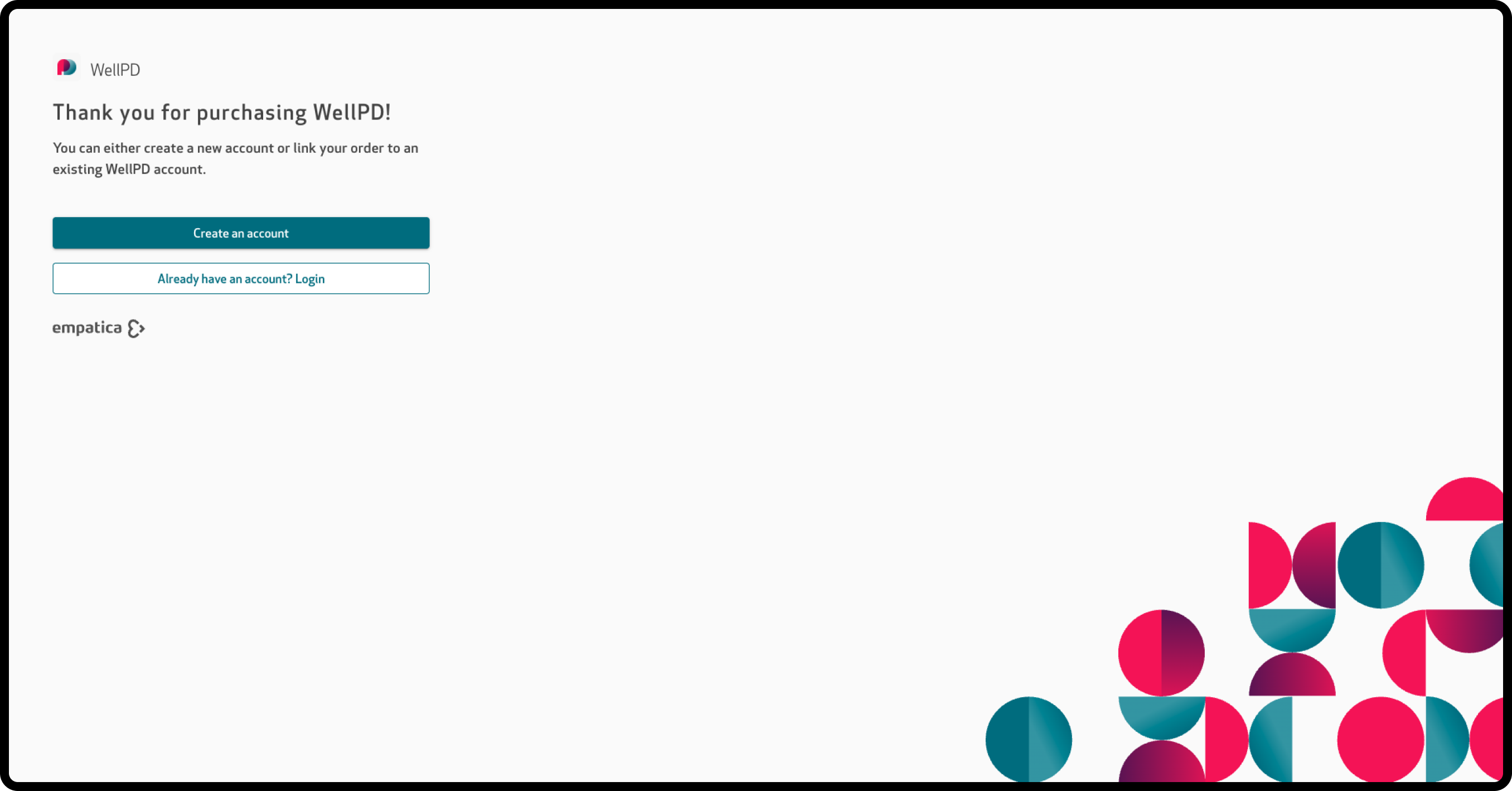 Thank you for purchasing WellPD page with the Create an account button