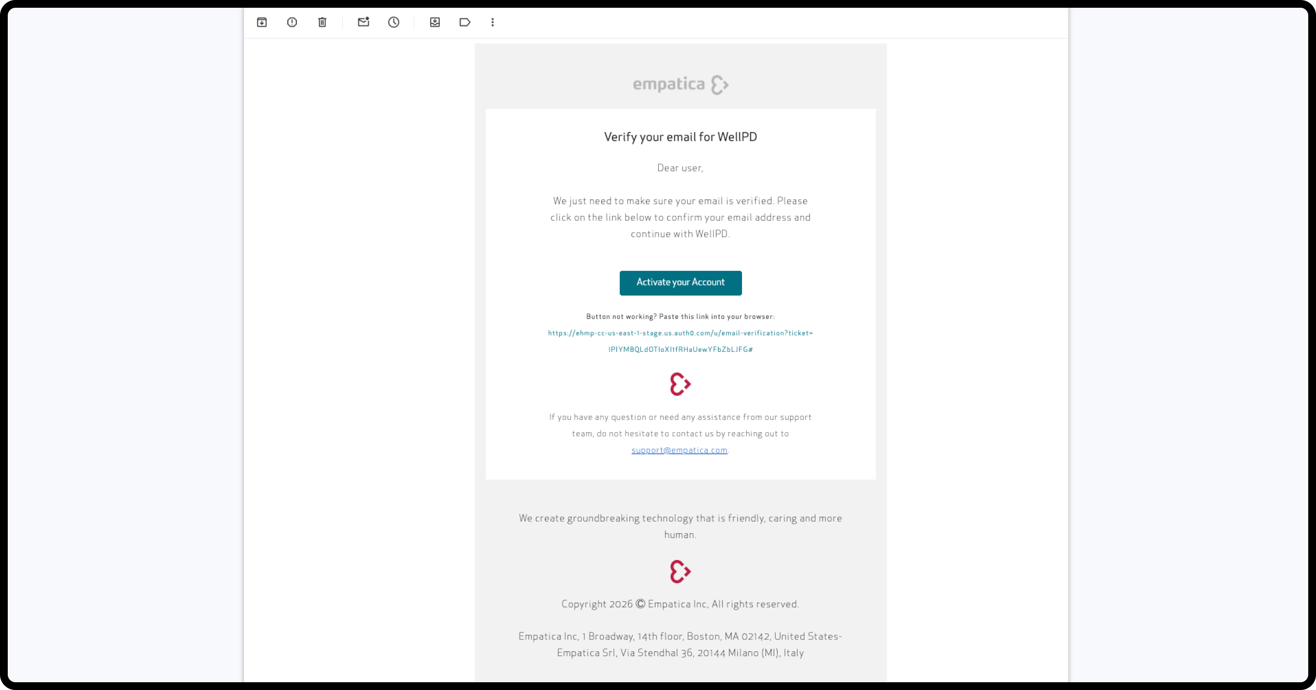Verify your email for WellPD message with the Activate your Account button