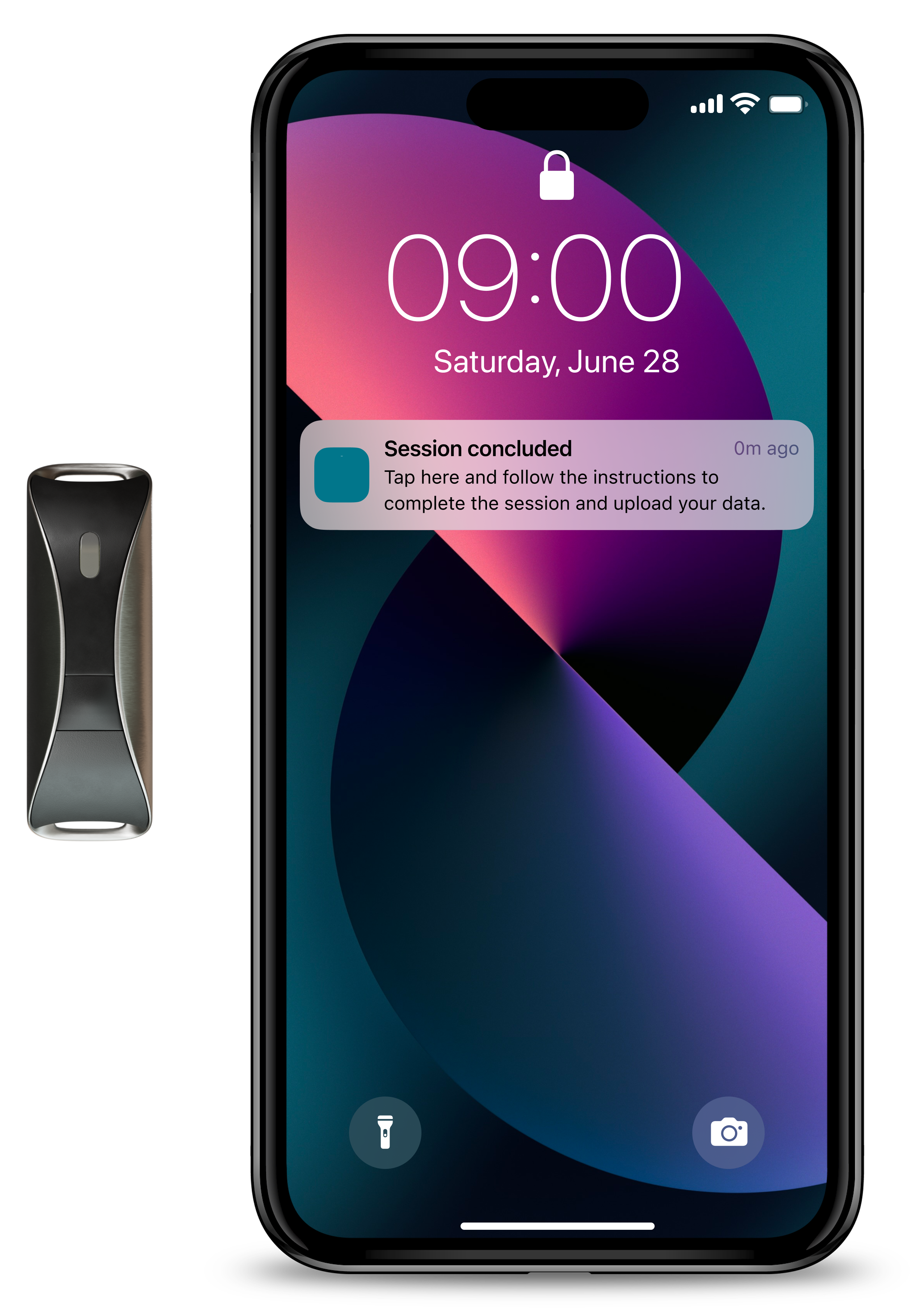 Phone lock screen with the Session concluded notification, next to the wearable