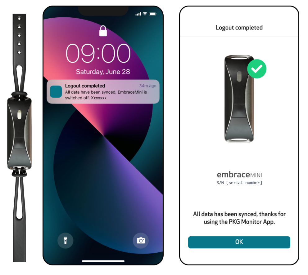 Logout completed notification and confirmation screen with the OK button
